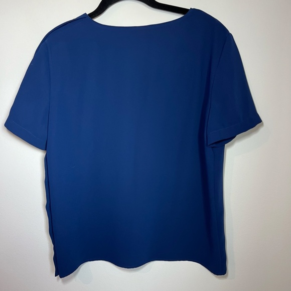 Amanda Uprichard Women's Cap Sleeve Blouse Blue Gold Button Detail V-Neck Medium - Picture 8 of 9